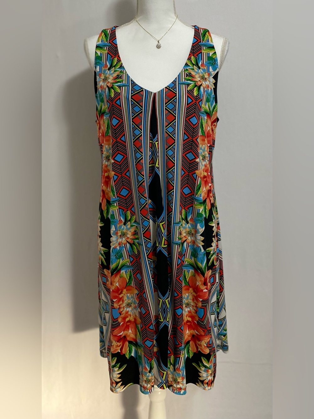 Ronni Nicole Black Maxi Dress with Neon Floral Accents